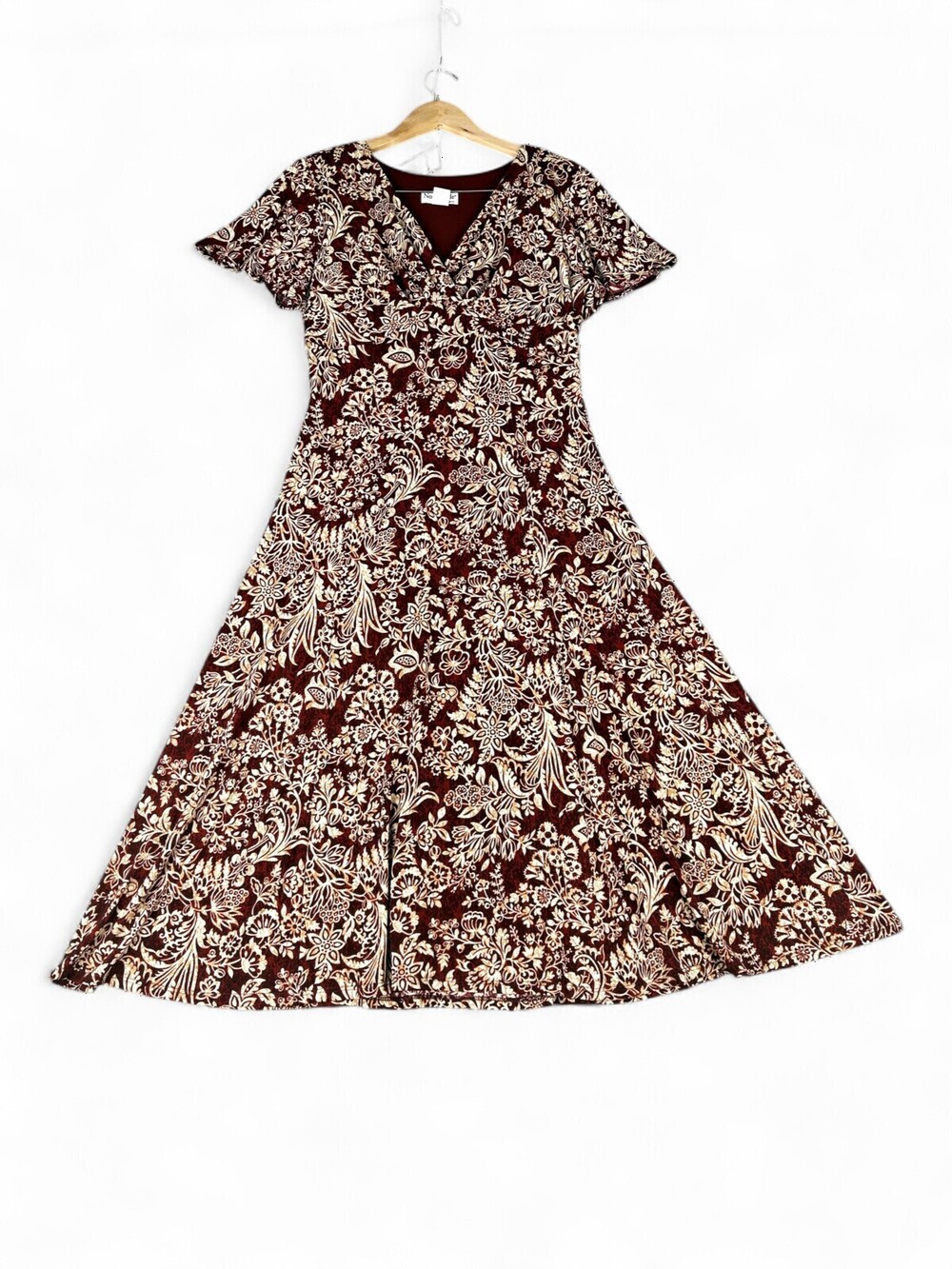 NorthStyle Burgundy Floral V-Neck Midi Dress Size M